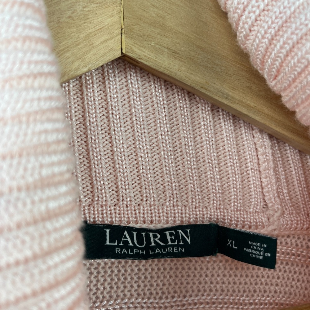 Ralph Lauren LRL Sweater‎ Womens XL Light Pink Cowl Neck Cable Knit Old Money - Picture 8 of 10